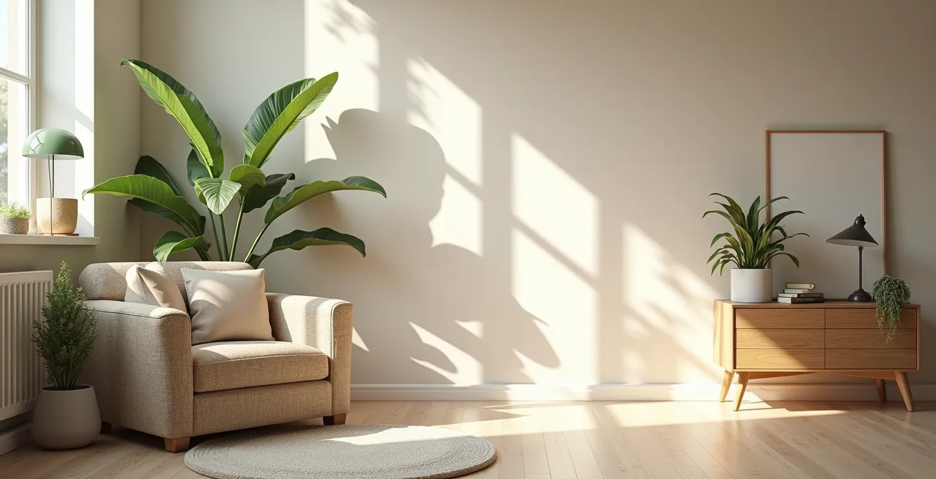 Photographie d’une pièce intérieure lumineuse et saine avec sous-sol sec visible en arrière-plan