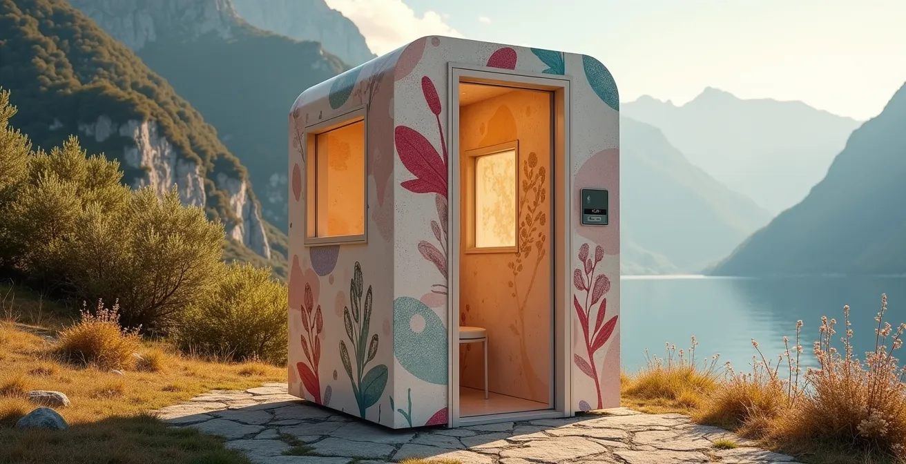 Borne selfie personnalisée avec motifs inspirés du lac d'Annecy et des montagnes savoyardes