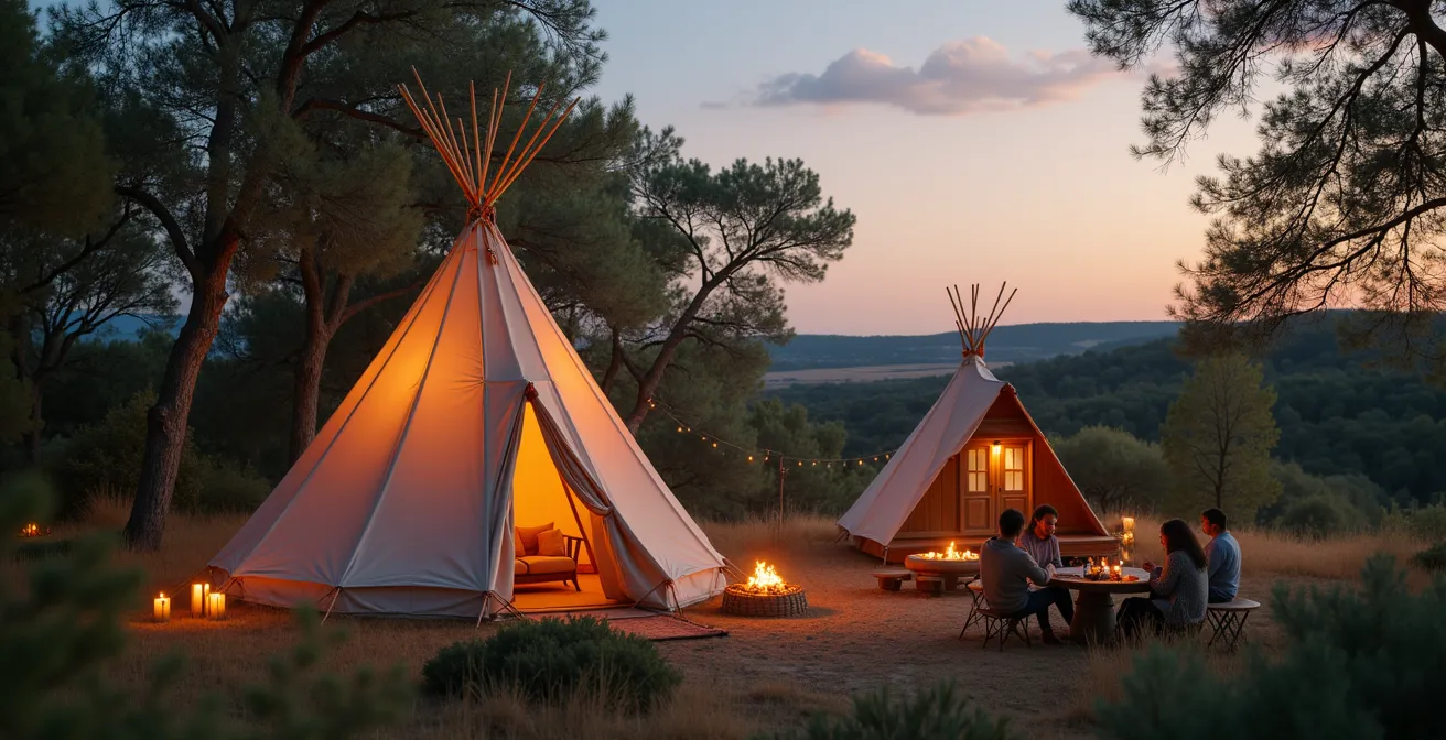 Tipis et tiny house en Provence accueillant un groupe pour un EVJF unique