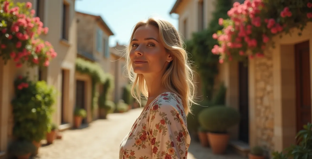 Femme lors d'un shooting photo EVJF dans un village provençal pittoresque