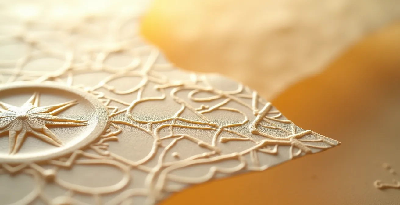 Détail macro de fibres de papier avec motifs géométriques abstraits