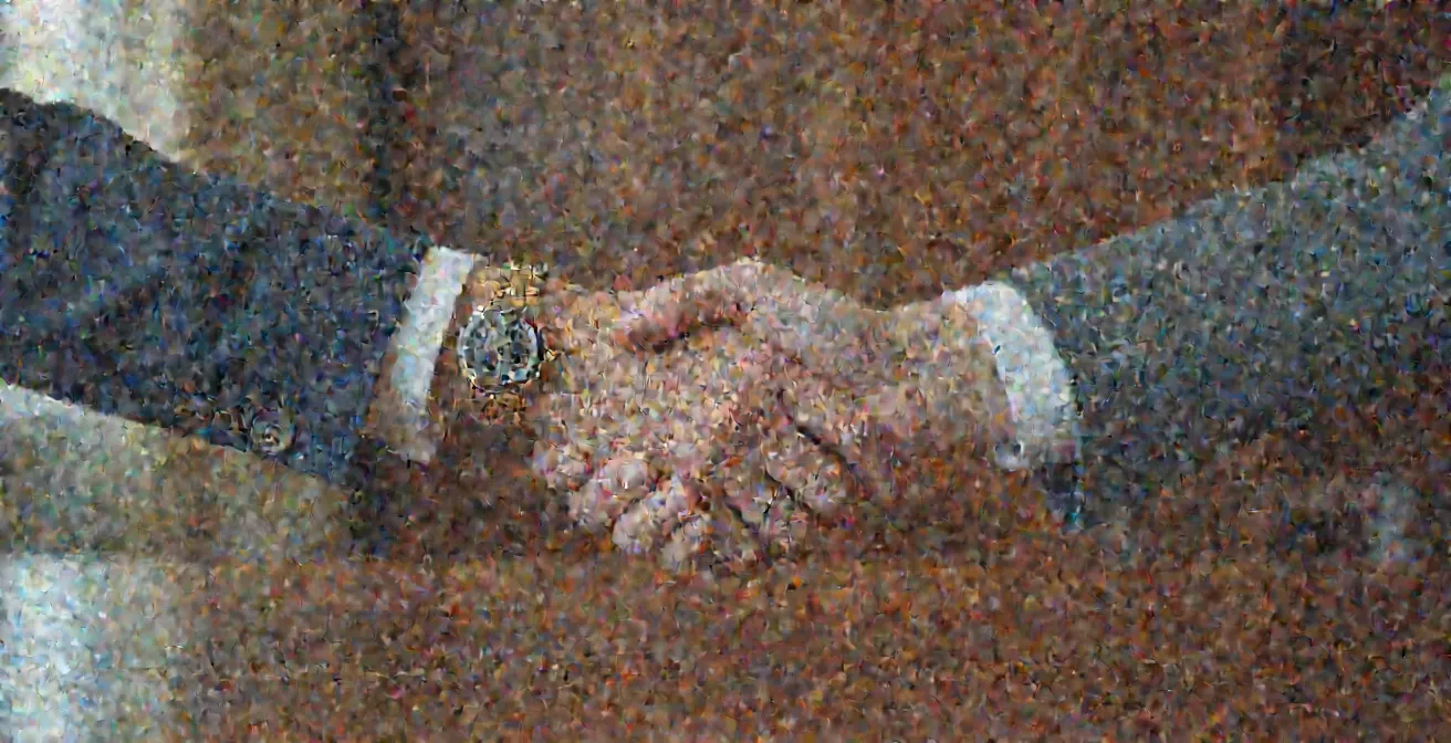 Poignée de main professionnelle au-dessus d'un bureau en bois noble