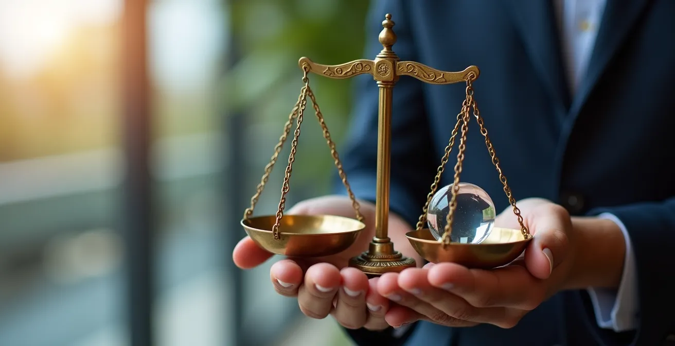 Main tenant une balance équilibrée entre coûts et bénéfices avec texture métallique