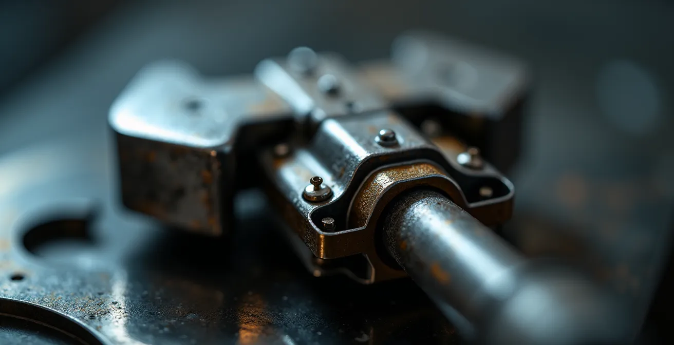 Gros plan sur un mécanisme de serrure multipoints haute sécurité