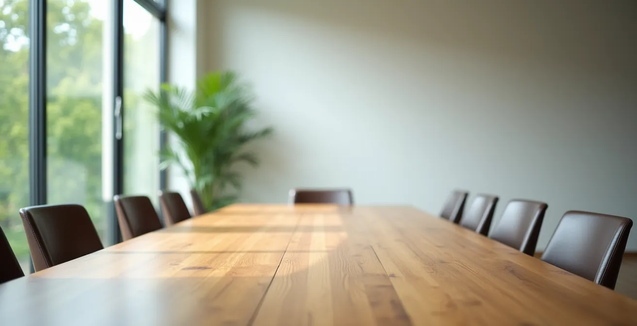 Vue d'ensemble d'un espace de réunion moderne avec table de travail