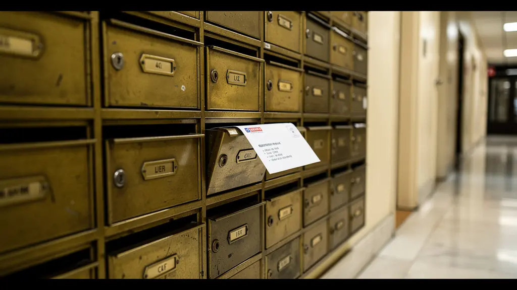 Boîte aux lettres d'immeuble parisien avec courrier recommandé (résiliation bail)