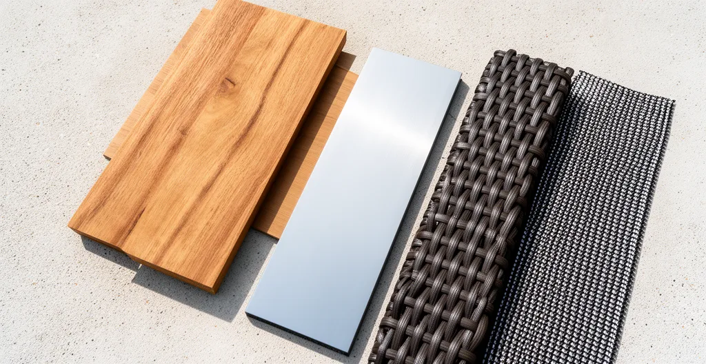 Échantillons teck aluminium résine haute densité mobilier extérieur durable