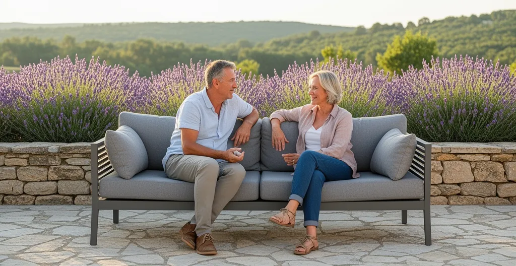 Terrasse provençale avec salon de jardin aluminium contemporain