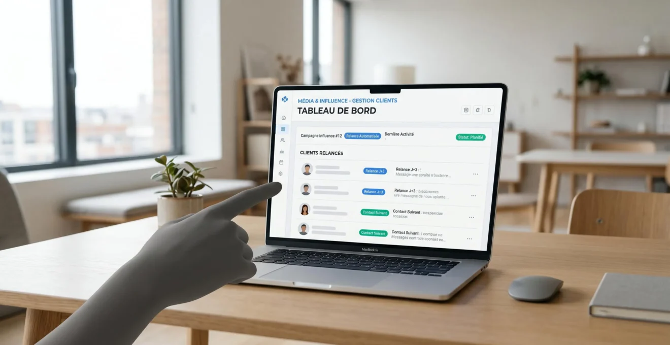 Interface de logiciel de gestion avec automatisation des relances clients