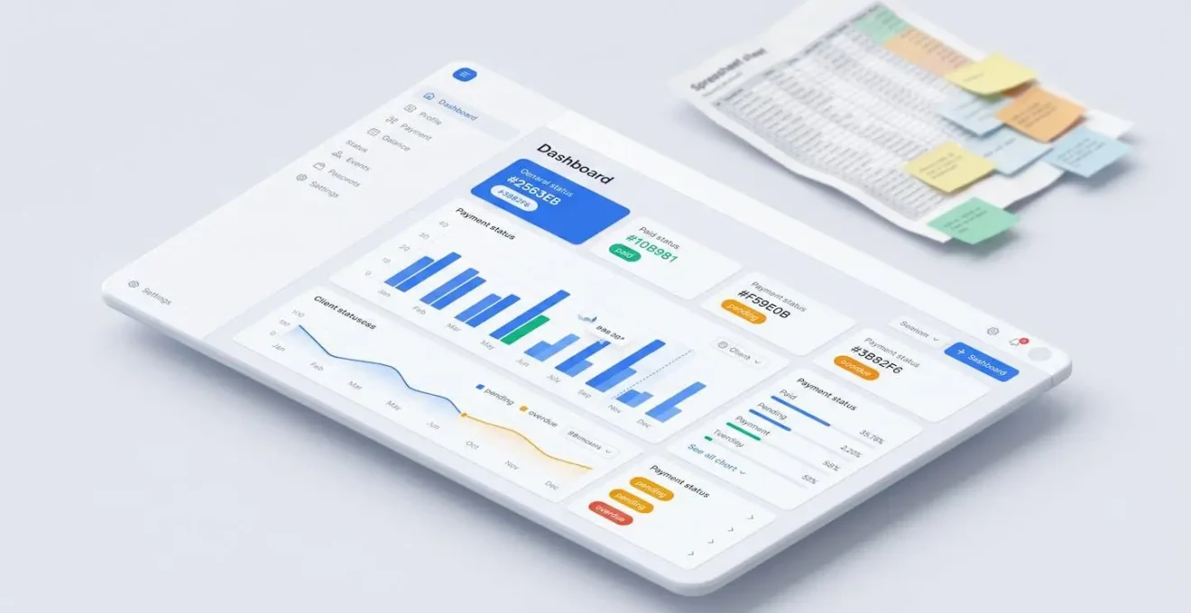 Tableau de bord numérique illustrant une gestion organisée du poste clients avec indicateurs visuels