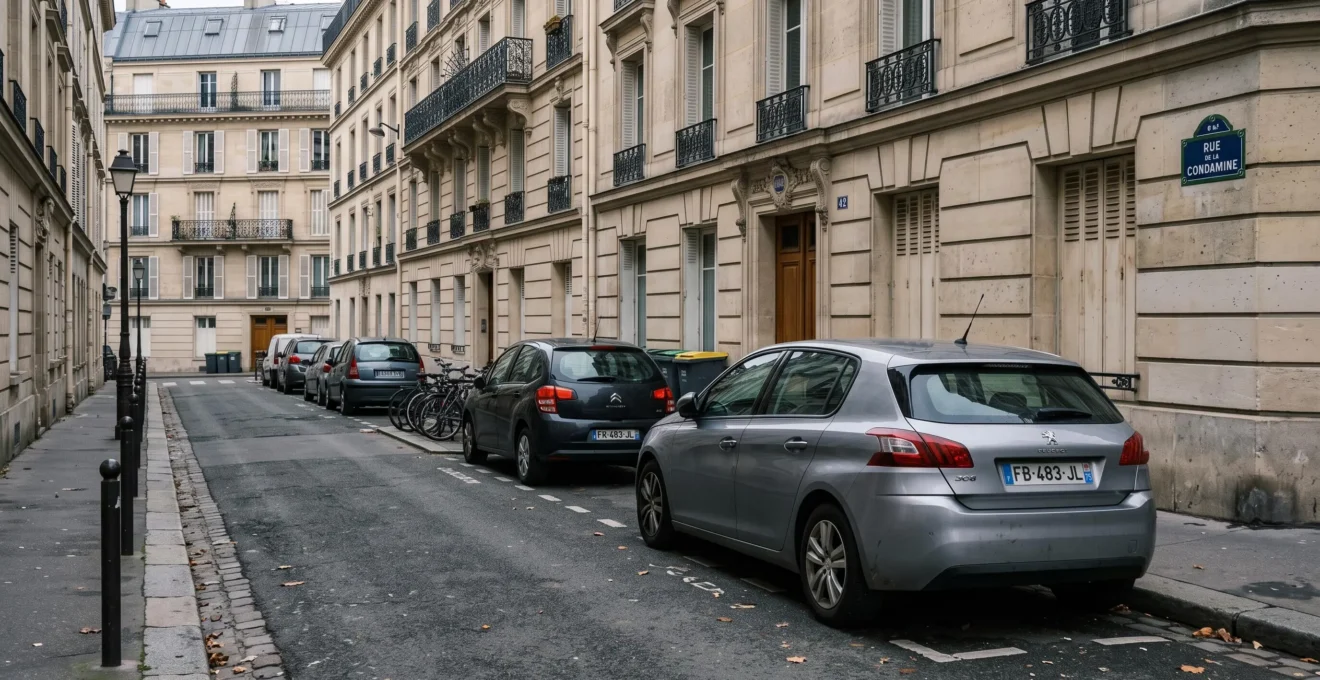 Véhicule stationné dans un environnement résidentiel français quotidien